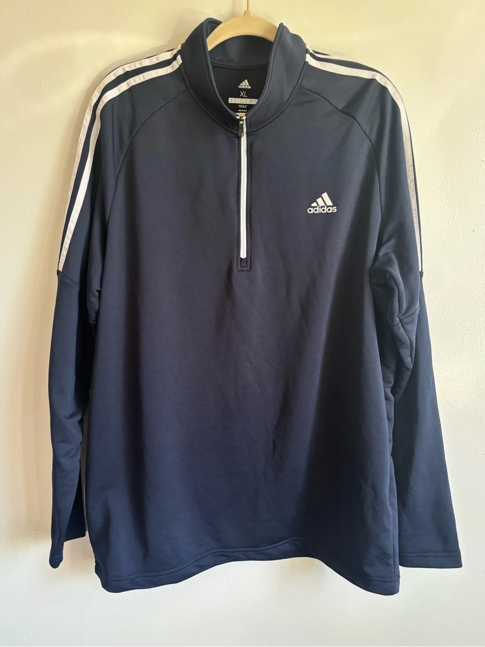 Men’s Adidas Navy Half-Zip Golf Pullover with White Stripes size XL